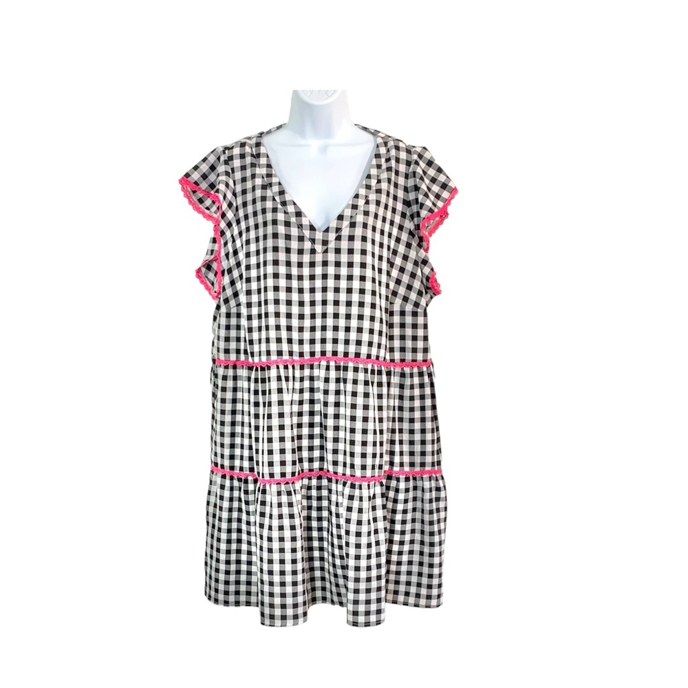 PERFECTLY PRISCILLA Lace Trimmed Ruffled Gingham Dress Sz 2X